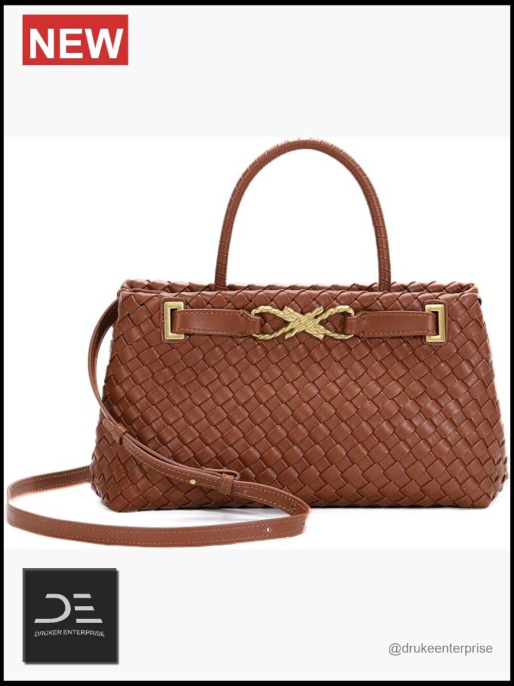 Vegan Leather Woven Tote Bag with Top Handles Shoulder Strap